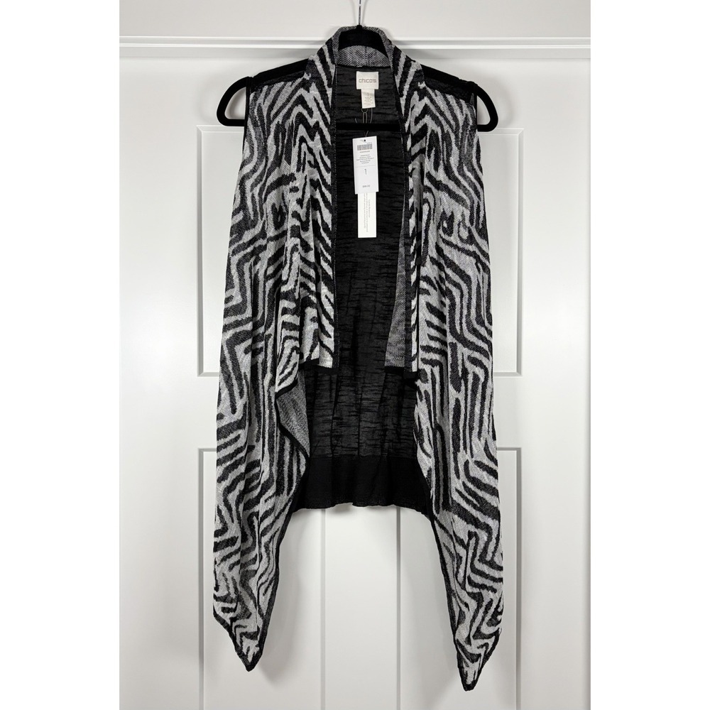 Chico's Black White Zebra Print Shanaya Open Front Vest Women's M / 1 MSRP $99